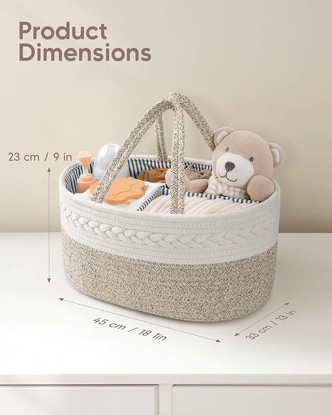 Maliton Extra Large Diaper Caddy Organizer, Cotton Rope Nursery Basket, Portable Organizer for Changing Table, Car, Diaper Storage for Baby Stuff for Newborn