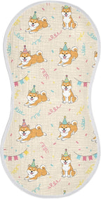1 Pack Muslin Burp Cloths Shiba Dogs Party Beige Cotton Baby Burp Cloths Soft Burping Cloth Absorbent Spit Up Rags for Newborn Babies 22x11 Inch