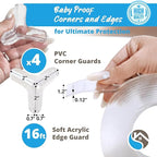 Furniture Corner & Edge Safety Bumpers, 16ft Edge Protector & 4 Clear Corner Protector Baby Proofing. Clear Corner Guards for Corner Table Protector for Kids. Cabinet Edge Protector & Corner Bumpers