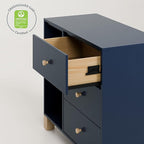 Storkcraft California 3 Drawer Combo Dresser (Midnight Blue with Driftwood) – GREENGUARD Gold Certified, Interlocking Drawer System, Pre-Installed Drawer Tracks for Easier Assembly, Spacious Cabinet