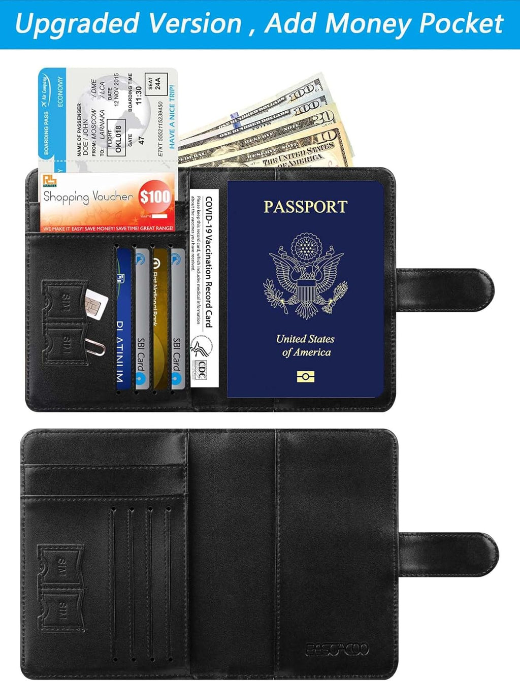 Passport Holder Cover Wallet RFID Blocking Leather Card Case Travel Accessories for Women Men (Black)
