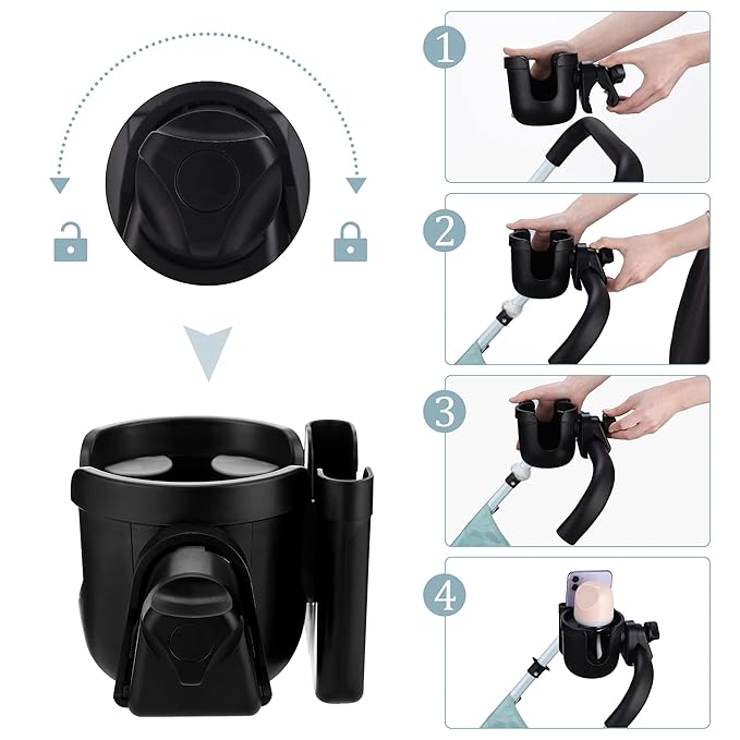 Suranew Universal Stroller Cup Holder, Adjustable Drink Holder with Phone Holder for Baby Stroller, Wheelchair, Walker, Bike, Scooter, Gifts for Family Member.