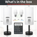 White Bedside Table Lamps Set of 2-3 Color Temperatures Pull Chain Lamp with AC Outlet Charging Port, Round Night Stand Lamps for Bedroom Office, Small Bed Side Light with E26 LED Bulbs