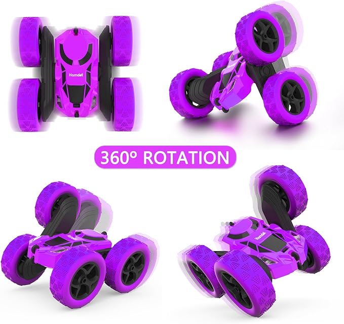 Remote Control Car for Girls, Stunt Rc Car, Princess Toys for Girl 6 7 8 9, Electir Toy, Double-Sided 360° Rotating 4WD Rc Drift Truck for Birthday Gift (Purple)