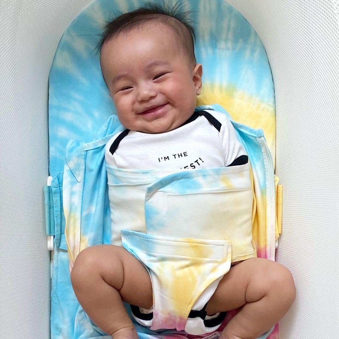 Happiest Baby SNOO Sleep Sack - 100% Organic Cotton Baby Swaddle Blanket - Doctor Designed Promotes Healthy Hip Development (Tie Dye Rainbow, Large)