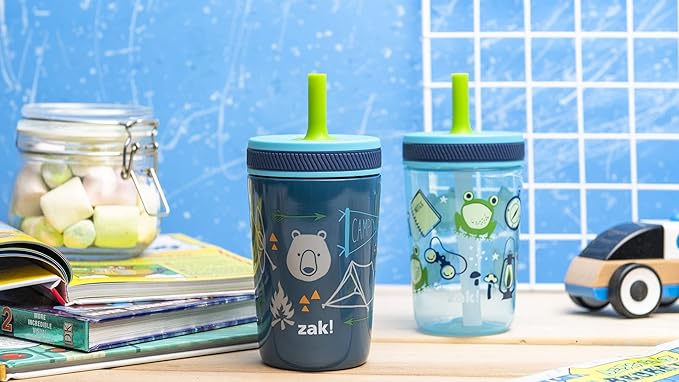 Zak Designs Campout and Camping Kelso Tumbler Set, Leak-Proof Screw-On Lid with Straw, Bundle for Kids Includes Plastic and Stainless Steel Cups with Bonus Sipper, 3pc Set, Non-BPA,15 fl oz