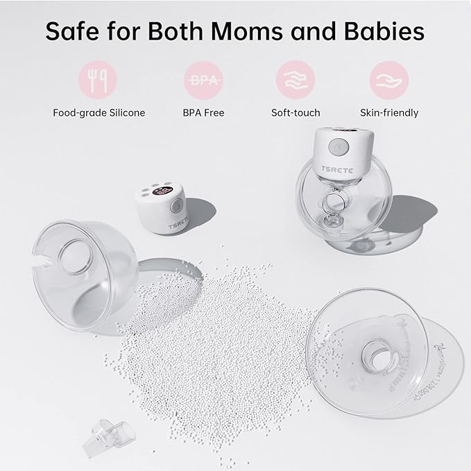 TSRETE Breast Pump, Double Wearable Breast Pump, Electric Hands-Free Breast Pumps with 2 Modes, 9 Levels, LCD Display, Memory Function Rechargeable Double Milk Extractor-24mm Flange, White
