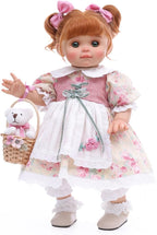 Baby Doll, 18 Inch Realistic Reborn Toddler Real Life Baby Dolls with Vintage Floral Dress, Little Bear & Woven Basket, Premium Collectible Doll Gifts for 3+ Year Old Girls