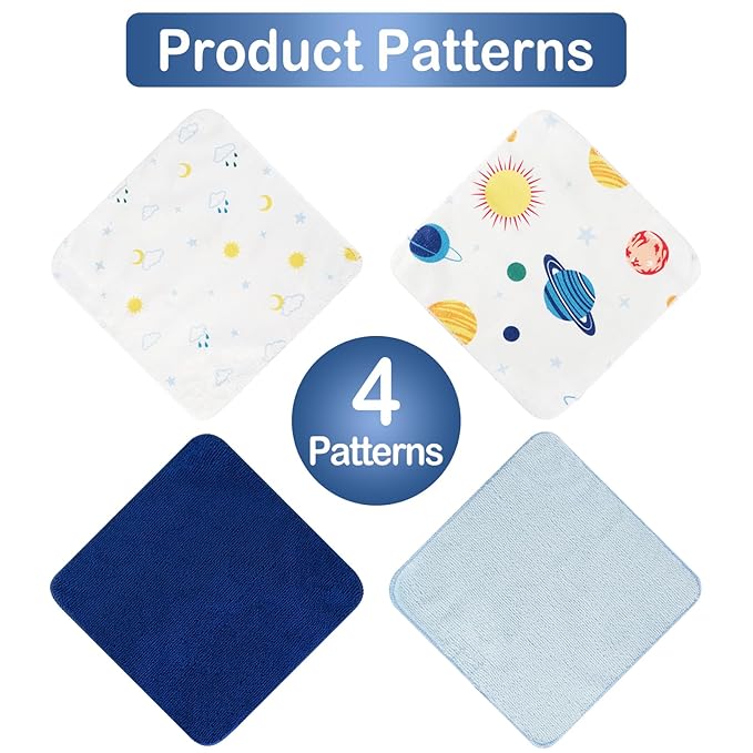 softan Baby Washcloths, 24Pack Baby Wash Cloths Extra Soft & Ultra Absorbent, Baby Towels Face Towel Unisex for Boys Girls Face & Body, Washclothes Gentle on Sensitive Skin, 9''x 9''Blue Planet