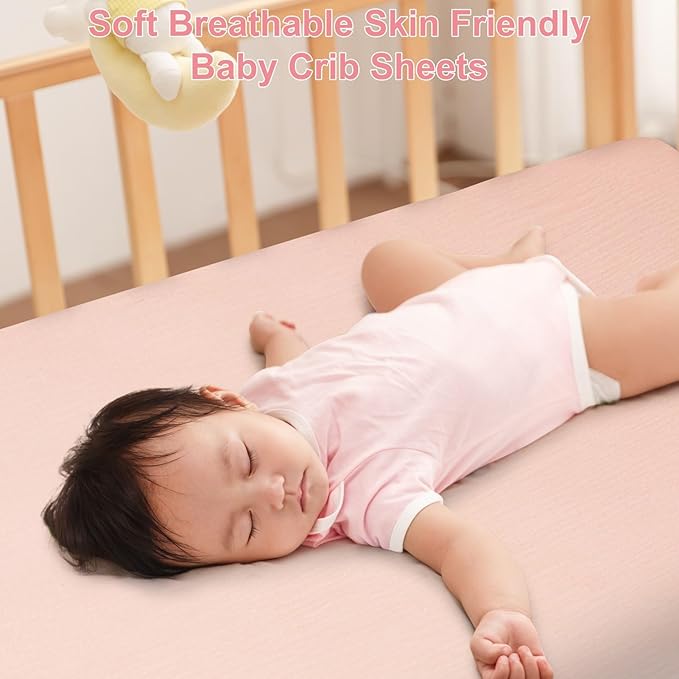 2 Pack Muslin Fitted Crib Sheets for Baby Girls & Boys-Neutral Breathable Crib Mattress Protector for Standard Crib Mattress (28"x 52")-Soft No Slip Toddler Cotton Bedding-Blush & White