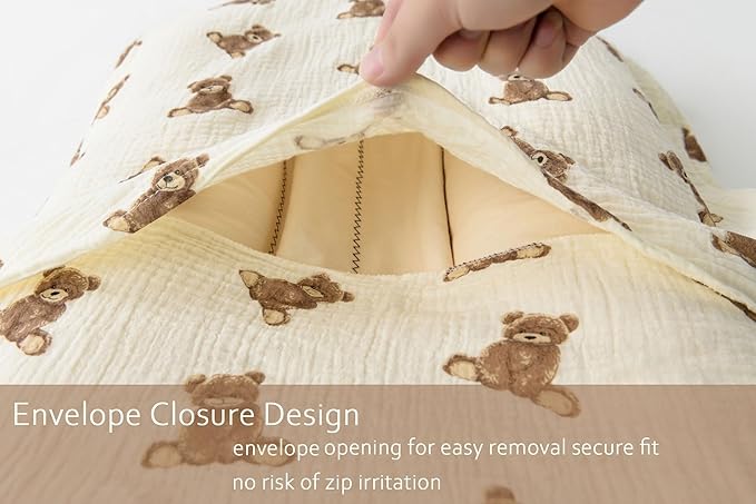 Little Jump Organic Cotton Muslin Baby Lounger Covers, 2 Pack, Soft Removable Slipcovers for Newborn Infant Lounger, for Girls Boys, Coffee Checkered (Teddey Bears & Kakhi)