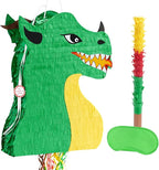 WERNNSAI Foldable Dragon Piñata - Dinosaur Birthday Party Supplies Dino Extendable Piñata Bundle with Blindfold Stick and Tassels for Boys Kids Dragon Theme Bday Party Game Decorations 16.2” x 12.5”