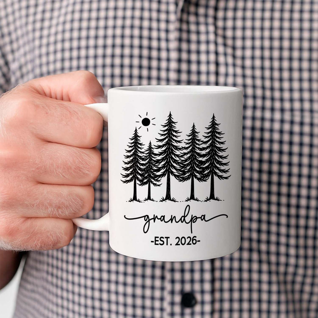 Grandpa EST 2026 Accent Coffee Mug, Personalized Grandpa Mug Gift For Soon To Be Grandfather Pawpaw, Customized Name Grandad White Cup 11 15 Oz, New Grandfather Pregnancy Announcement Ceramic Cup