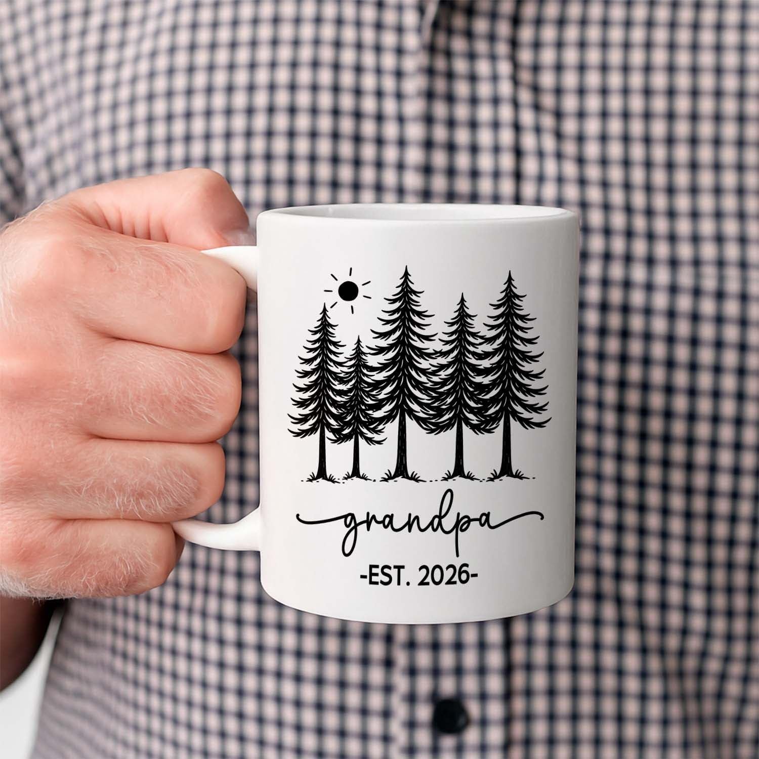 Grandpa EST 2026 Accent Coffee Mug, Personalized Grandpa Mug Gift For Soon To Be Grandfather Pawpaw, Customized Name Grandad White Cup 11 15 Oz, New Grandfather Pregnancy Announcement Ceramic Cup