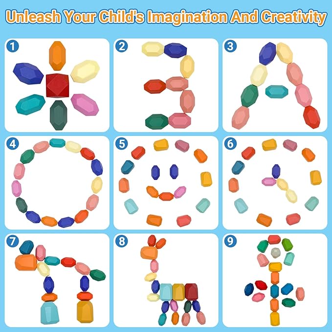39PCS Montessori Wooden Stacking Rocks Toys Colorful Stacking Stones Building Blocks Games Sensory Toy for Toddlers Educational Learning Toys for 1 2 3 4 5 6 Years Old Kids