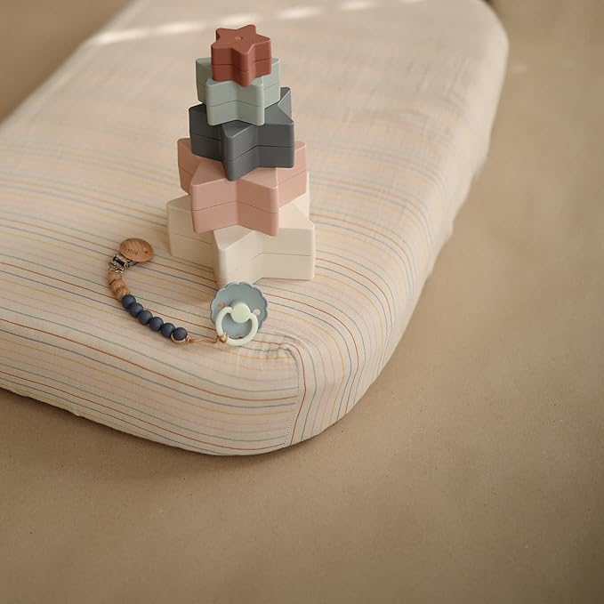 mushie Extra Soft Muslin Fitted Crib Sheet | 192 Thread Count | 28"x 52" (Retro Stripes)