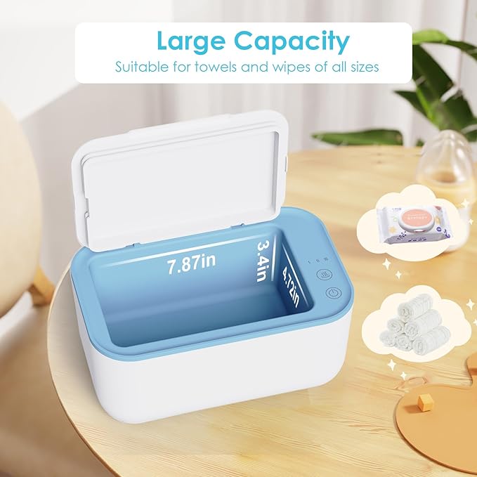 Baby Wipe Warmer, Wipe Warmer and Baby Wet Wipes Dispenser, Evenly Heated Wipes Warmer for Newborn Baby, Smart Precise Control Portable Wipe Warmer, Large Capacity Diaper Warmer for Nursery (Blue)