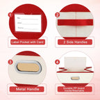 Large Linen Fabric Foldable Storage Bins with Removable Lid and Handles, Washable Storage Box Organizer Containers Baskets Cube with Cover for Bedroom,Office(Red&Cream, Large)