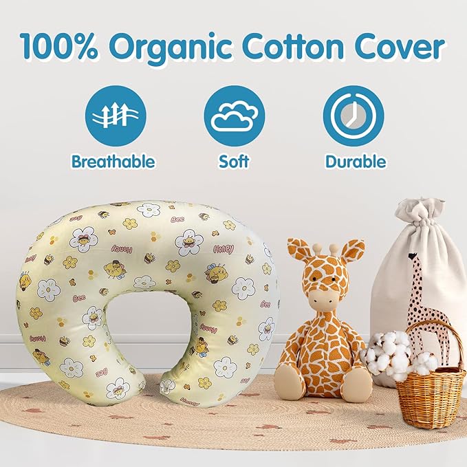 Nursing Pillow, Breastfeeding Pillow with Removable Cover, Ergonomic Breast Feeding Pillow, Baby Feeding Support Cushion for Mom Easier Breastfeeding- Original Size/Honey Bee