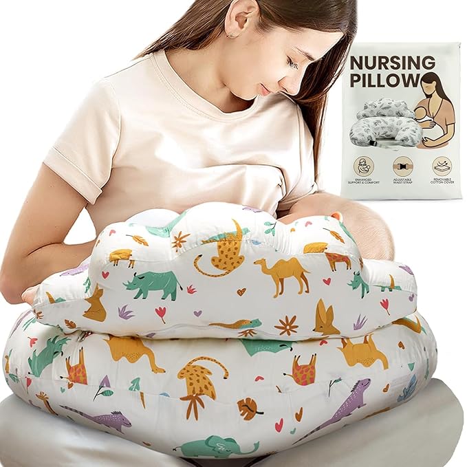 PILLANI Nursing Pillow for Breastfeeding, Breast Feeding Pillow with Security Fence for Enhanced Comfort, Baby Registry Search, Removable Cotton Cover, Adjustable Waist Strap, Newborn Pillow Supplies