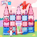 Magnetic Tiles for Kids Age 4-8 with Dragon, 36 Piece Princess Castle Magnet Tiles for Girls, Movable Dragon Toys for 3+, Creative Magnetic Construction Building Set for Class, Xmas Gift for Grandkids