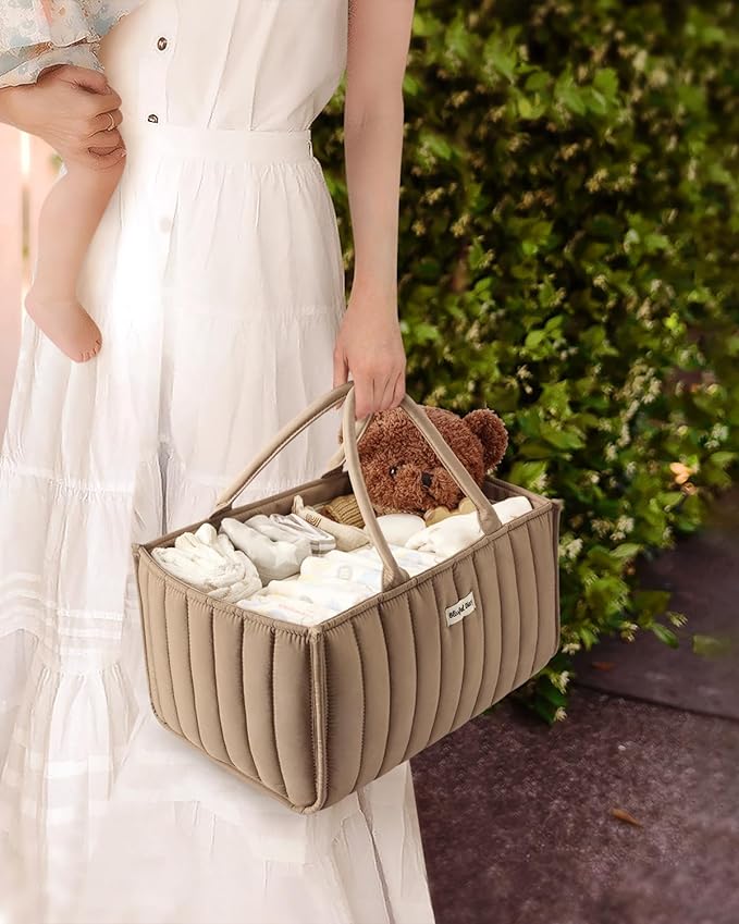 Blissful Diary Baby Diaper Caddy Organizer, Stylish Storage Basket for Newborn Essentials and Diaper Station, Gift for Baby Shower and Registry Must-Have, Mocha Brown