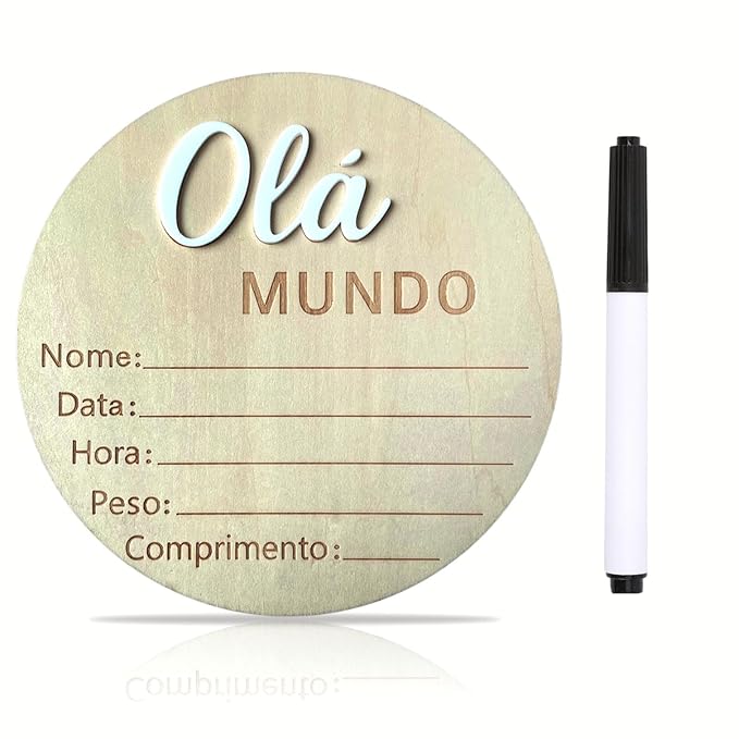 Baby Announcement Sign, 5.9 Inch Wooden Hello World Newborn Signs, "Olá Mundo" Decoration, Birth Announcement Sign, Welcome Newborn Arrival to World, Hospital Nursery for baby