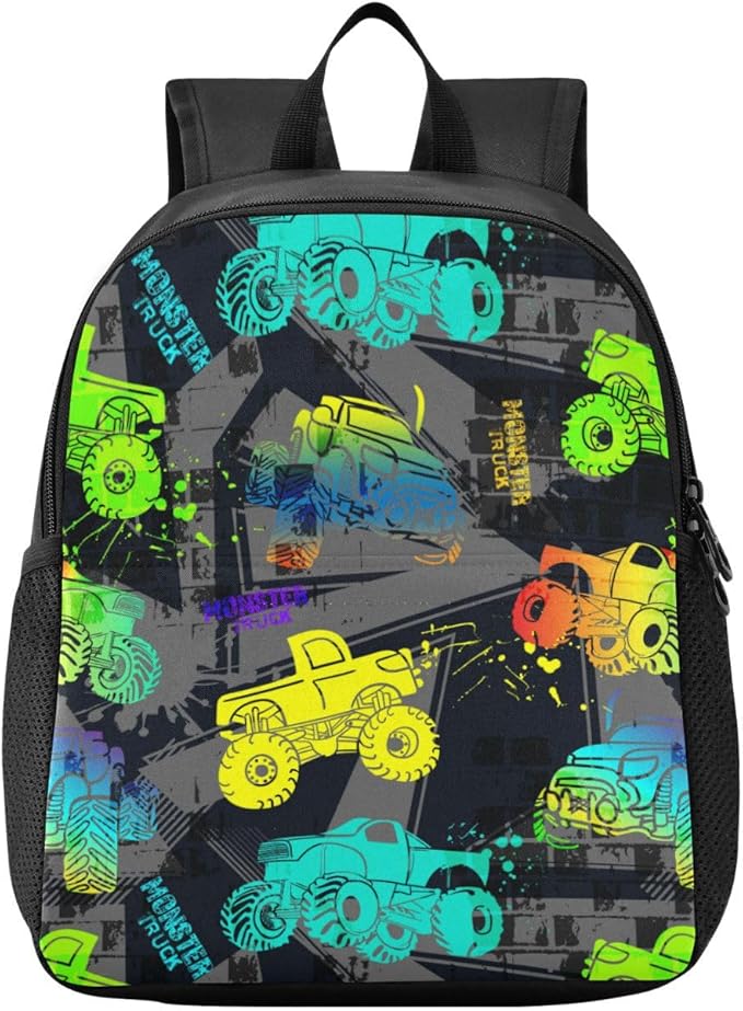 Colorful Monster Truck Toddler Backpack Waterproof Mini Backpack Boys/Girls Cute Small Kindergarten Pre School Bag