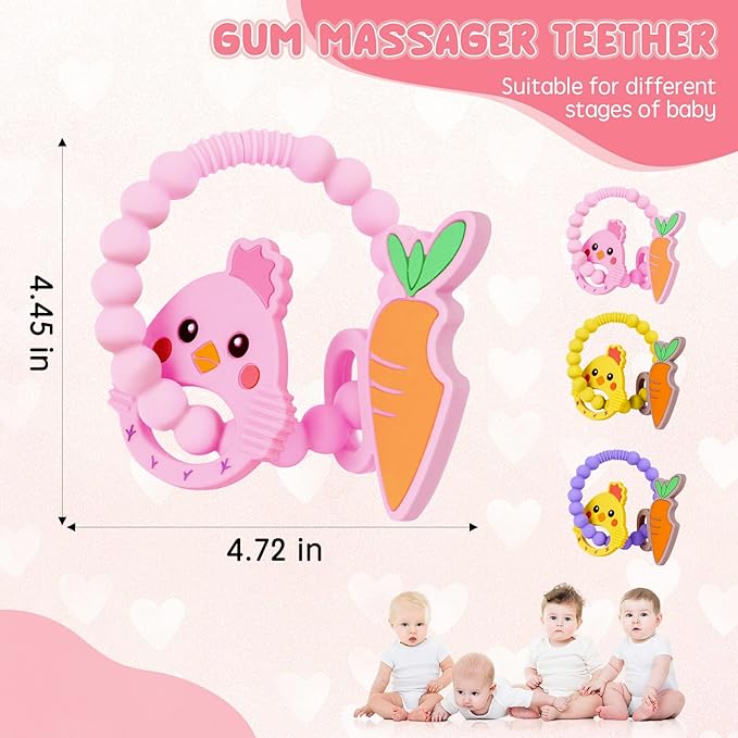Teething Toys, Cute Easter Egg & Hen Colorful Teetning Toy Baby Toy 0-6 Months Infant Teething Toy, Baby Easter Birthday for Baby Teething Toy with Egg Toys