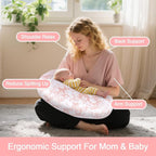 Baby Nursing Pillow for Breastfeeding, Adjustable Breast Feeding Pillow for Bottle Feeding, Breastfeeding Essentials for Mom and Baby Healthier Nursing, Removable Cover- Rose