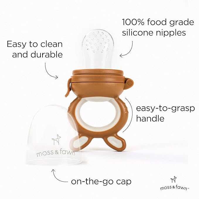 Moss and Fawn Little Explorer Kit - Silicone Frozen Breast Milk Popsicle Kit with Forage Feeder, Teething Popsicle Ice Cube Tray, & Gather & Roll Baby Feeding Bib - BPA, PVC, & Lead-Free - Foliage