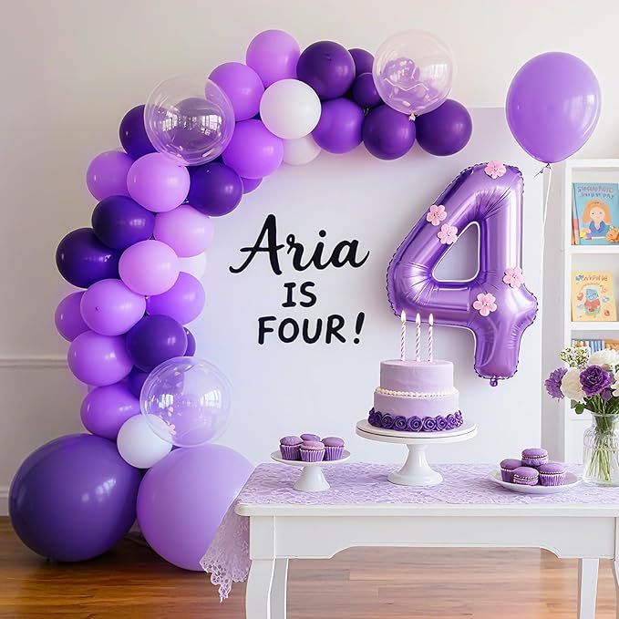 RUBFAC 129pcs Purple Balloons Different Sizes 18 12 10 5 Inch, Lavender Lilac Latex Balloon Garland Arch Kit for Halloween Masquerade Party Decorations Birthday Anniversary Baby Shower Party Supplies