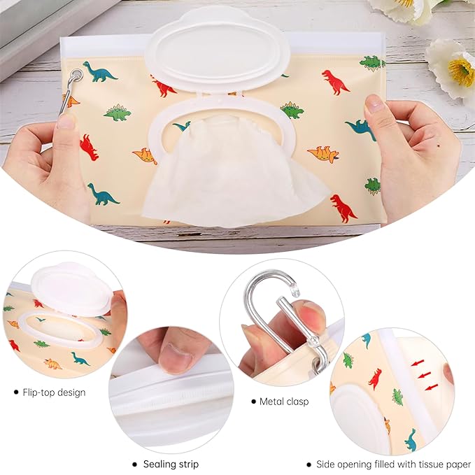 2Packs Baby Wipes Dispenser Portable Baby Wipe Holder Refillable Wet Wipes Container Reusable Travel Wipes Case, Keeps Wipes Fresh(Yellow)