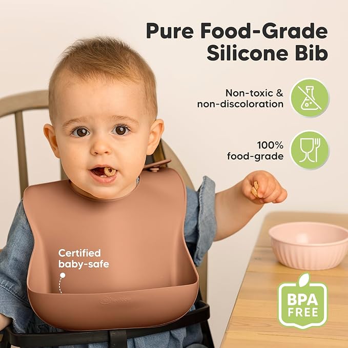 KeaBabies 2-Pack Silicone Baby Bibs for Eating - Sturdy Food-Grade Silicone Bibs for Babies Girl, Boy, Large Food Catcher, Clean & Put On Easily, Waterproof Toddler Feeding Essentials (Dusk)