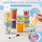 DRKIO 12 Pack Glass Baby Food Storage Containers - 4 & 8 oz Baby Food Jars with Lids Baby Food Maker Microwave Dishwasher Freezer Safe 100% Leak Proof BPA Free Reusable