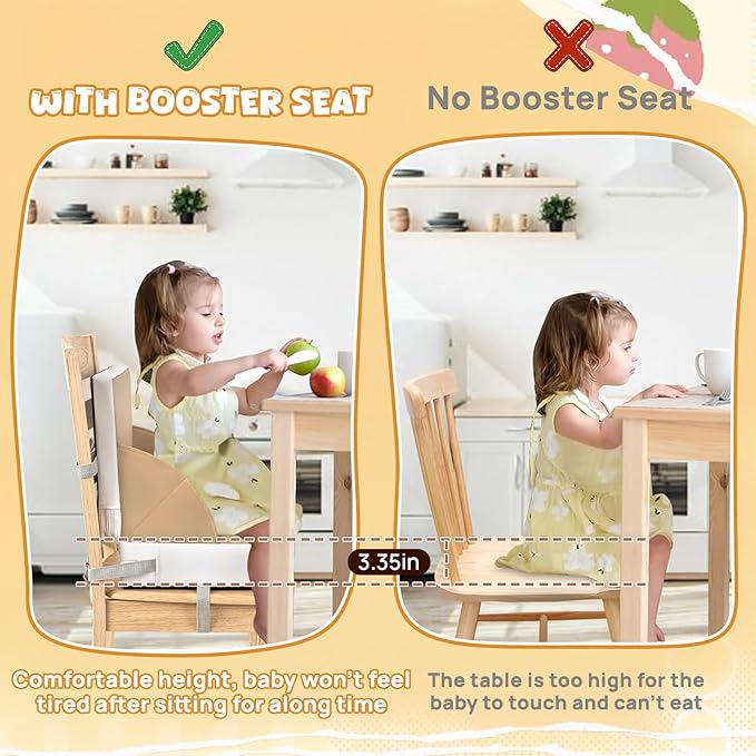 Toddler Booster Seat, Baby Booster for Dining Table, Travel Toddler Chair with Adjustable Straps, Portable Kitchen Booster for Baby, Compact Design, Easy to Clean
