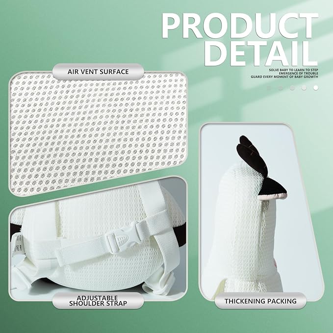 Baby Walker Head Protector Backpack Wear,Toddler Adjustable Baby Head Protection Backpack for Safety Baby Learning Walking Crawling (White Cow)