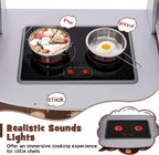 Costzon Corner Kids Kitchen Playset, Wooden Play Kitchen with Sounds & Lights, Washing Machine, Ice Maker, Microwave, Oven, Sink & Faucet, Pretend Toy Kitchen Set for Toddler, Gift for Boys Girls