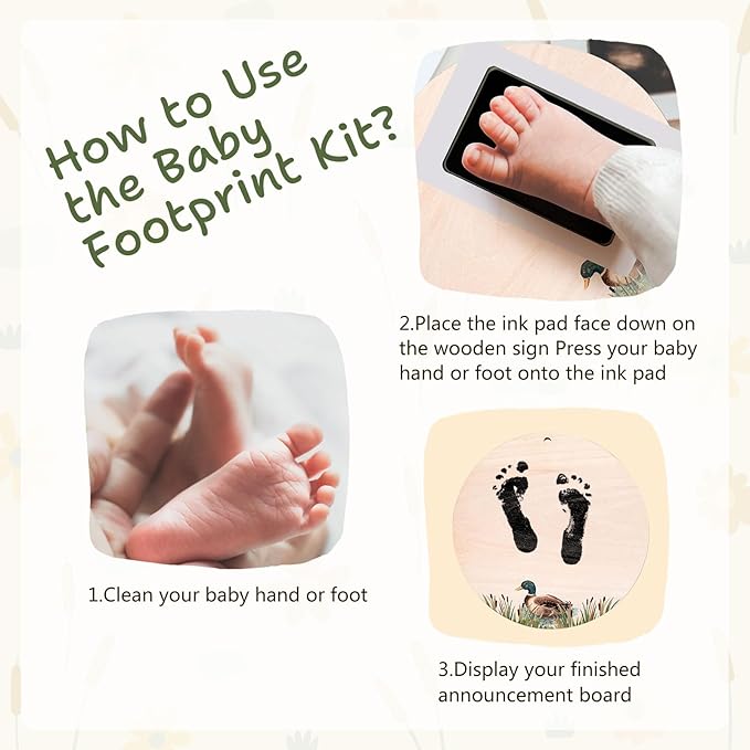 Mallard Duck Baby Announcement Sign, Hello World Newborn Sign, 6.7 Inch Round Wooden Name Sign for hospital, With Ink Pad for Hand and Footprints, Marker Pen, Baby Photo Prop & Keepsake