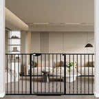 WAOWAO Triple Lock 49.21-66.54" Baby Gate Extra Wide Pressure Mounted Walk Through Swing Auto Close Safety Black Metal Dog Pet Puppy for Stairs,Doorways,Kitchen