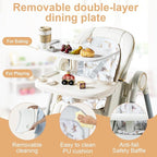 Foldable High Chair for Babies and Toddlers，Baby Swings for Infants 6-36 Months Old, Portable Baby Chair with Adjustable Backrest, Footrest, Tray, and Seat Height, Detachable Leather Cushion