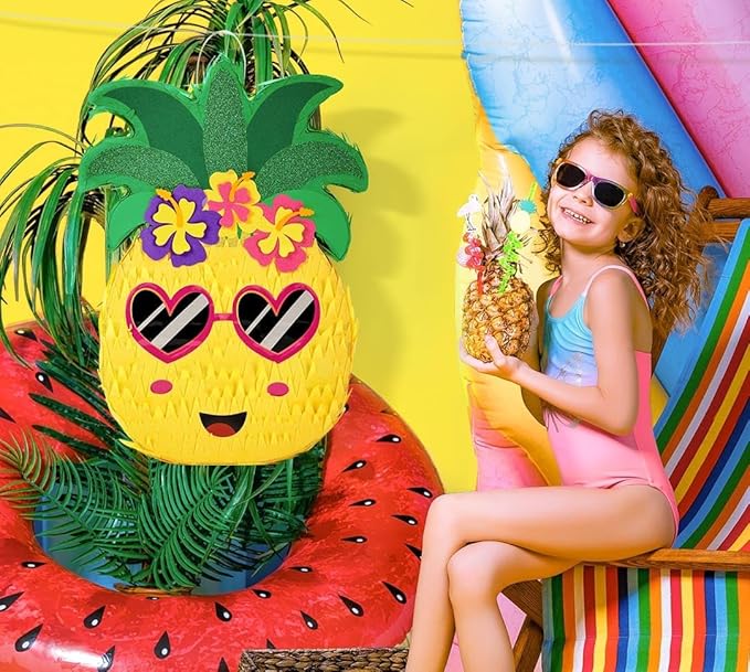 WERNNSAI Pineapple Piñata - Luau Party Piñata Game with Blindfold and Bat for Girls Boys Kids for Hawaiian Tropical Luau Party Supplies Summer Fruit Themed Birthday Party Decorations