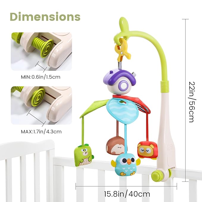 CUTE STONE Baby Crib Mobile with Music and Lights, Nursery Crib Mobile with Remote Control, Detachable Hanging Mobile for 3+ Months Newborn Babies, Fits Cribs and Strollers