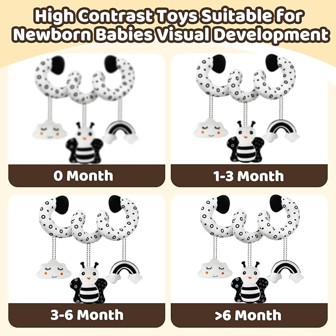 Black and White High Contrast Baby Toys - Sensory Infant Hanging Carseat & Stroller Toy for Newborns 0-6,6-12Months Perfect Easter Birthday & Baby Shower for Babies Boys Girls