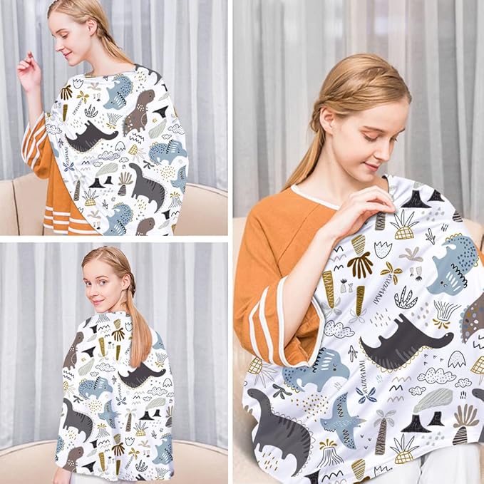 Yoofoss Nursing Cover Breastfeeding Scarf - Baby Car Seat Covers, Infant Stroller Cover, Strechy Carseat Canopy for Boys and Girls (Dinosaur)