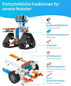 WhalesBot E7 Pro Coding & Remote Control Robot Kit for Kids 8+, Scratch & Modular Programming, Educational Engineering Science Toy Set with Smart Controller/Sensors/Motors for Kids Ages 8-12, 12-16