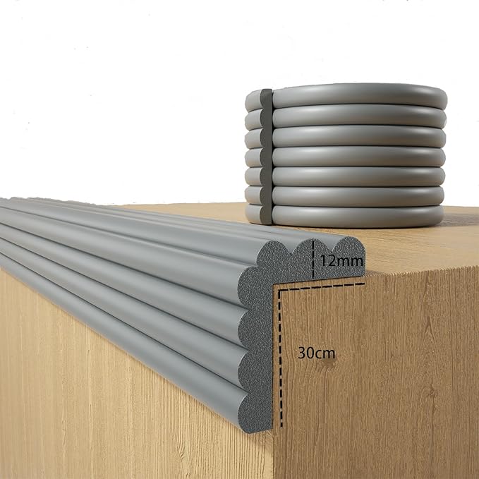 Baby Proofing Wall Corner Protector,Edge Guard Corner Protector,6.56ft Thinken Soft Corner Protectors Pre-Taped Soft Rubber Foam Edge Cushion for Furniture (Gray, 6.56Ft x 11.8" W x 0.47" Th)