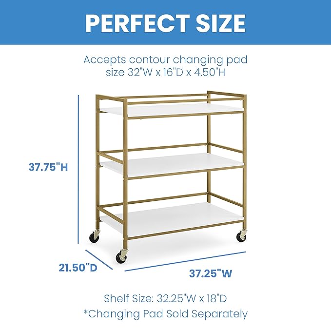 Delta Children Jade Changing Table/Cart, White Melamine/Bronze