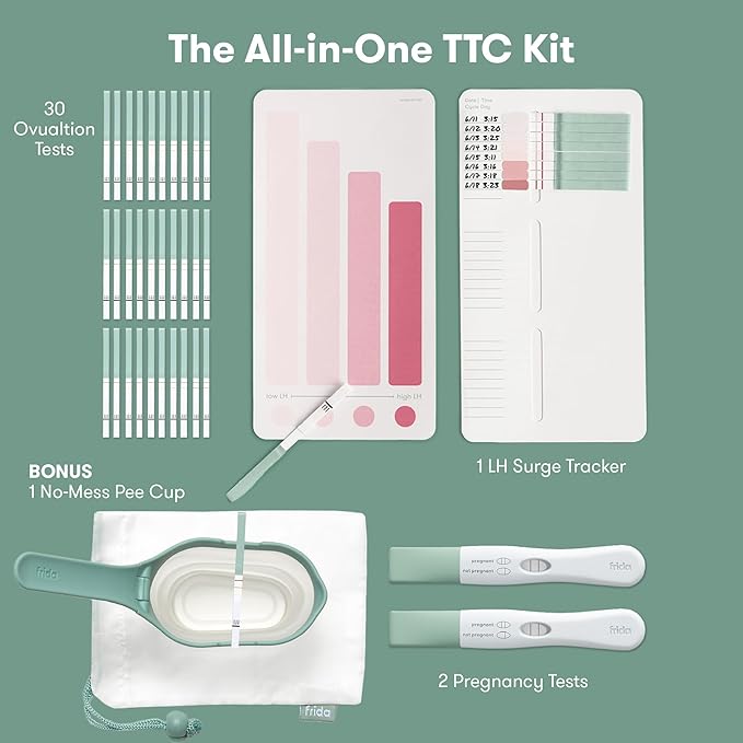 Frida Fertility All-in-One Ovulation & Pregnancy Test Kit – 30 Easy at-Home LH Strips, Ovulation Tracker, 2 Early Detection Pregnancy Tests & Reusable No-Mess Pee Cup