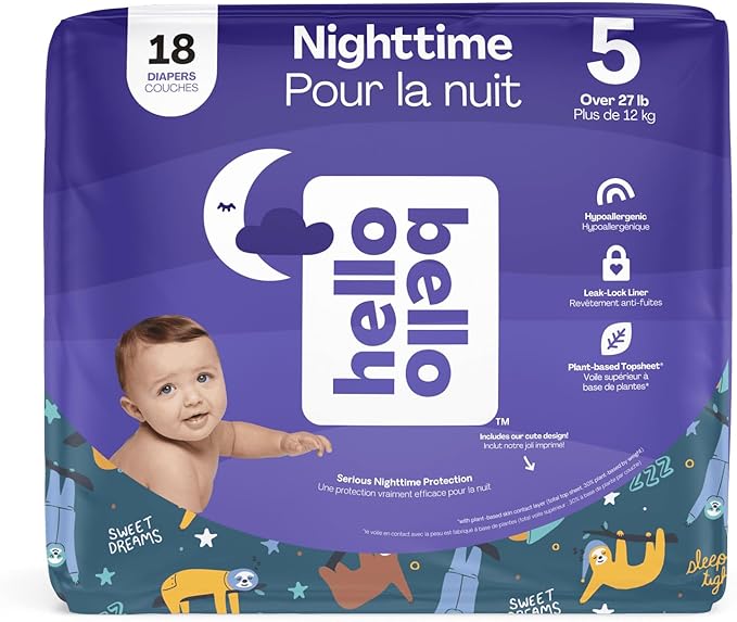 Hello Bello Premium Overnight Baby Diapers Size 5, 18 Count, Unisex, Ultra Absorbent and Soft Disposable Diapers for Babies and Toddlers